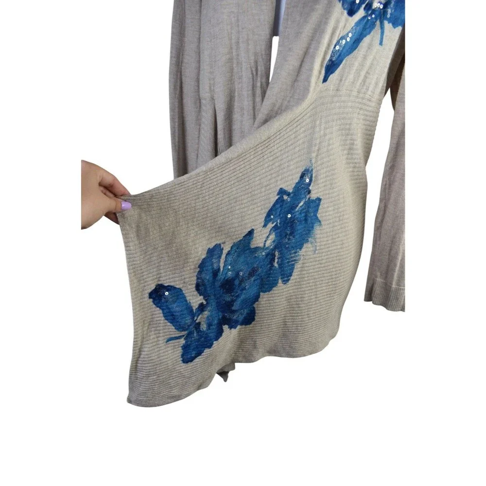 INC International Concepts Petite Cardigan M Gray Blue Floral Sequin Sweater